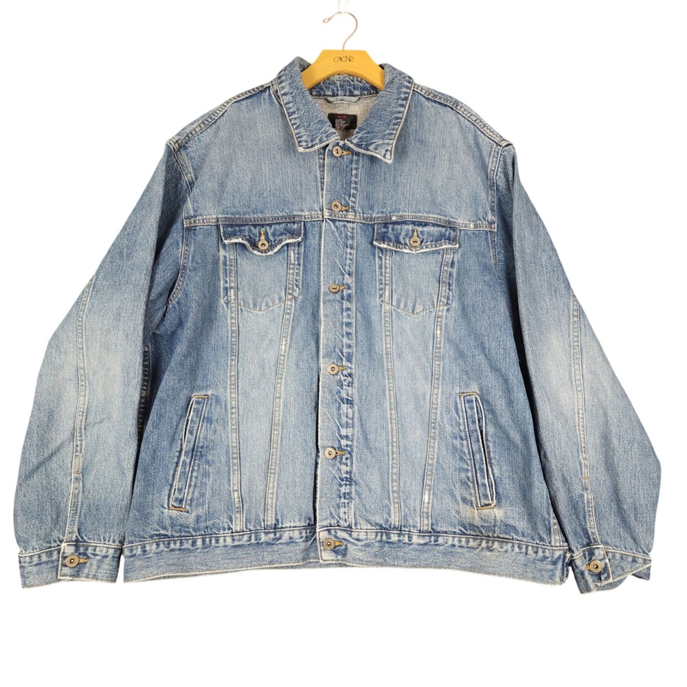EMERGENCY EXIT Mens XXL Denim‎ Jean Jacket Classic Blue Trucker Style